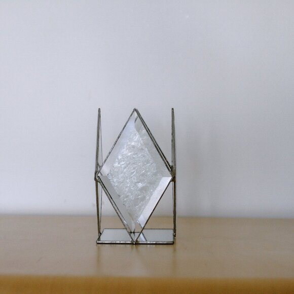 Vintage Clear Beveled Stained Glass Candle Holder/7" - Picture 3 of 6